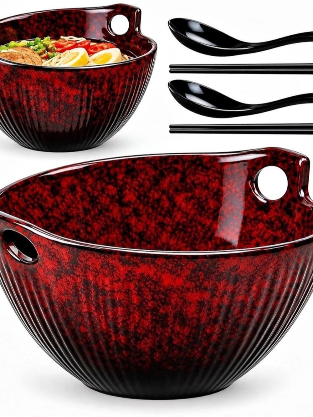 Ramen Bowl Set with Chopstick & Spoons-Set of 2